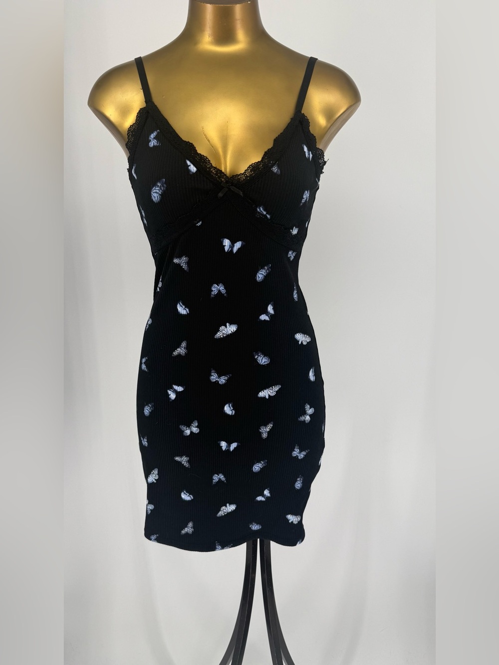 H&M Divided Black Slip Dress with White & Blue Butterfly Print Mini Dress Size S